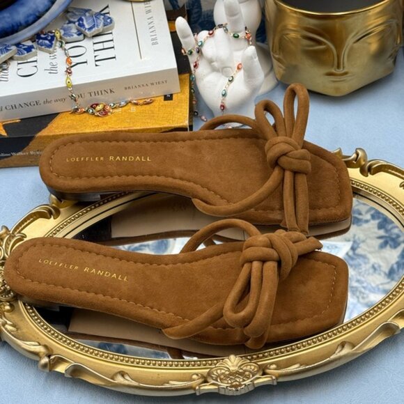 🆕 LOEFFLER RANDALL 🧿 NWOB Hadley Suede Bow Flat Sandals, Cacao - Sz 6 B - Picture 11 of 14